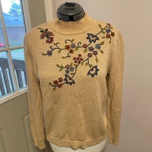 Tan embroidered mock neck sweater